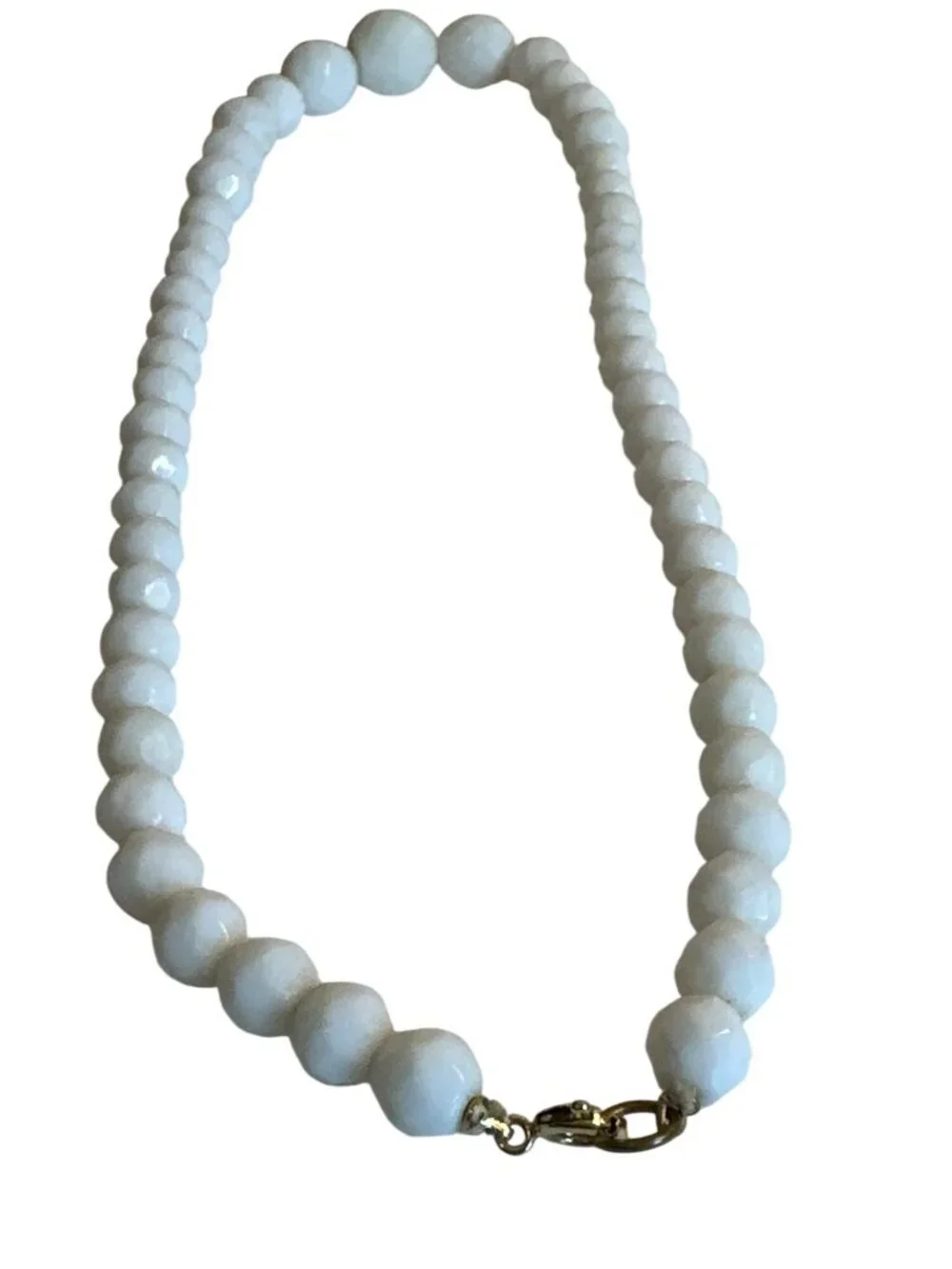 White Beaded Necklace Faceted Round Bead Graduated Elegant 18